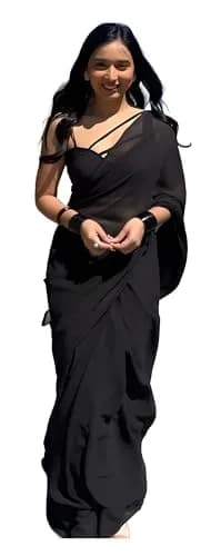 StyleScope Ready-to-Wear Saree with Unstitched Blouse Piece - Black Georgette, 156cm (5.5m) Saree | Instant Drape Saree thumbnail 1