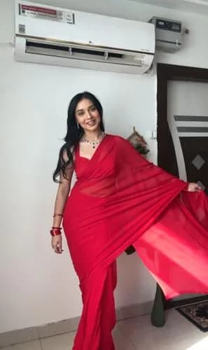 StyleScope Women's Ready-to-Wear Georgette Saree with Unstitched Blouse Piece, Pure Red, 5.5m (18 ft) | Festival & Party Wear thumbnail 4