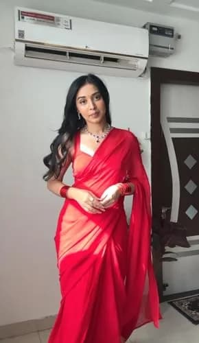 StyleScope Women's Ready-to-Wear Georgette Saree with Unstitched Blouse Piece, Pure Red, 5.5m (18 ft) | Festival & Party Wear thumbnail 5