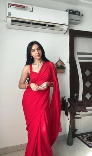 StyleScope Women's Ready-to-Wear Georgette Saree with Unstitched Blouse Piece, Pure Red, 5.5m (18 ft) | Festival & Party Wear thumbnail 6