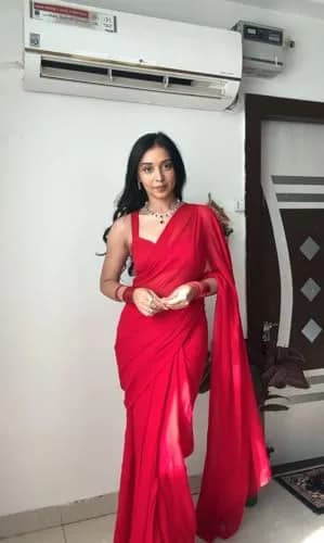 StyleScope Women's Ready-to-Wear Georgette Saree with Unstitched Blouse Piece, Pure Red, 5.5m (18 ft) | Festival & Party Wear thumbnail 7