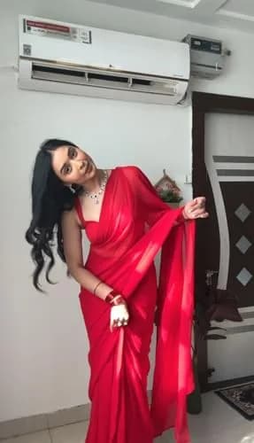 StyleScope Women's Ready-to-Wear Georgette Saree with Unstitched Blouse Piece, Pure Red, 5.5m (18 ft) | Festival & Party Wear thumbnail 3