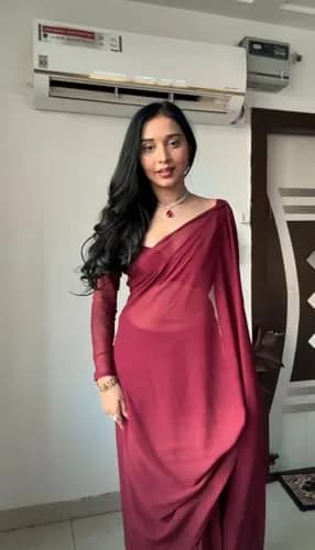 StyleScope Women's Kalki Maroon Georgette Ready Pleated Saree with Unstitched Blouse Piece | 163cm (5.34ft) Length thumbnail 6