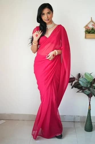 StyleScope Women's Kalki Pink Georgette Ready-to-Wear Saree with Unstitched Blouse Piece | 156 cm (5.5 ft) Length thumbnail 4