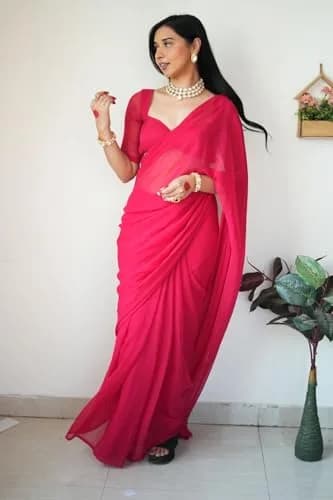 StyleScope Women's Kalki Pink Georgette Ready-to-Wear Saree with Unstitched Blouse Piece | 156 cm (5.5 ft) Length thumbnail 6