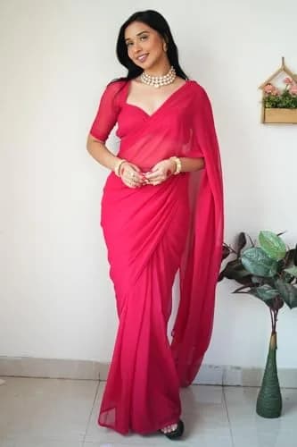 StyleScope Women's Kalki Pink Georgette Ready-to-Wear Saree with Unstitched Blouse Piece | 156 cm (5.5 ft) Length thumbnail 8