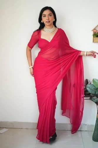 StyleScope Women's Kalki Pink Georgette Ready-to-Wear Saree with Unstitched Blouse Piece | 156 cm (5.5 ft) Length thumbnail 2