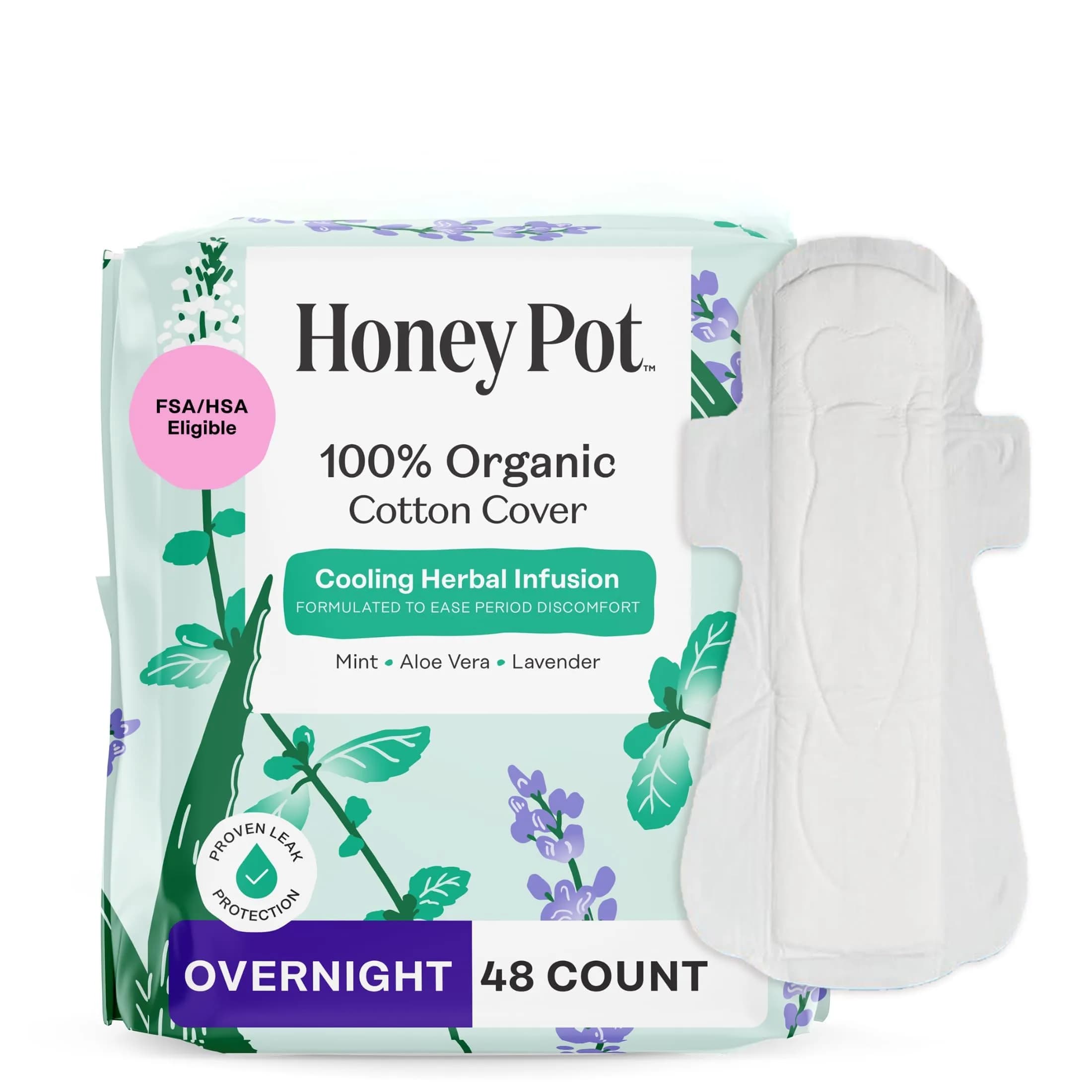 The Honey Pot Company Organic Herbal Infused Overnight Pads with Wings, 48 Count | Cooling Sensation for Feminine Care - main product image