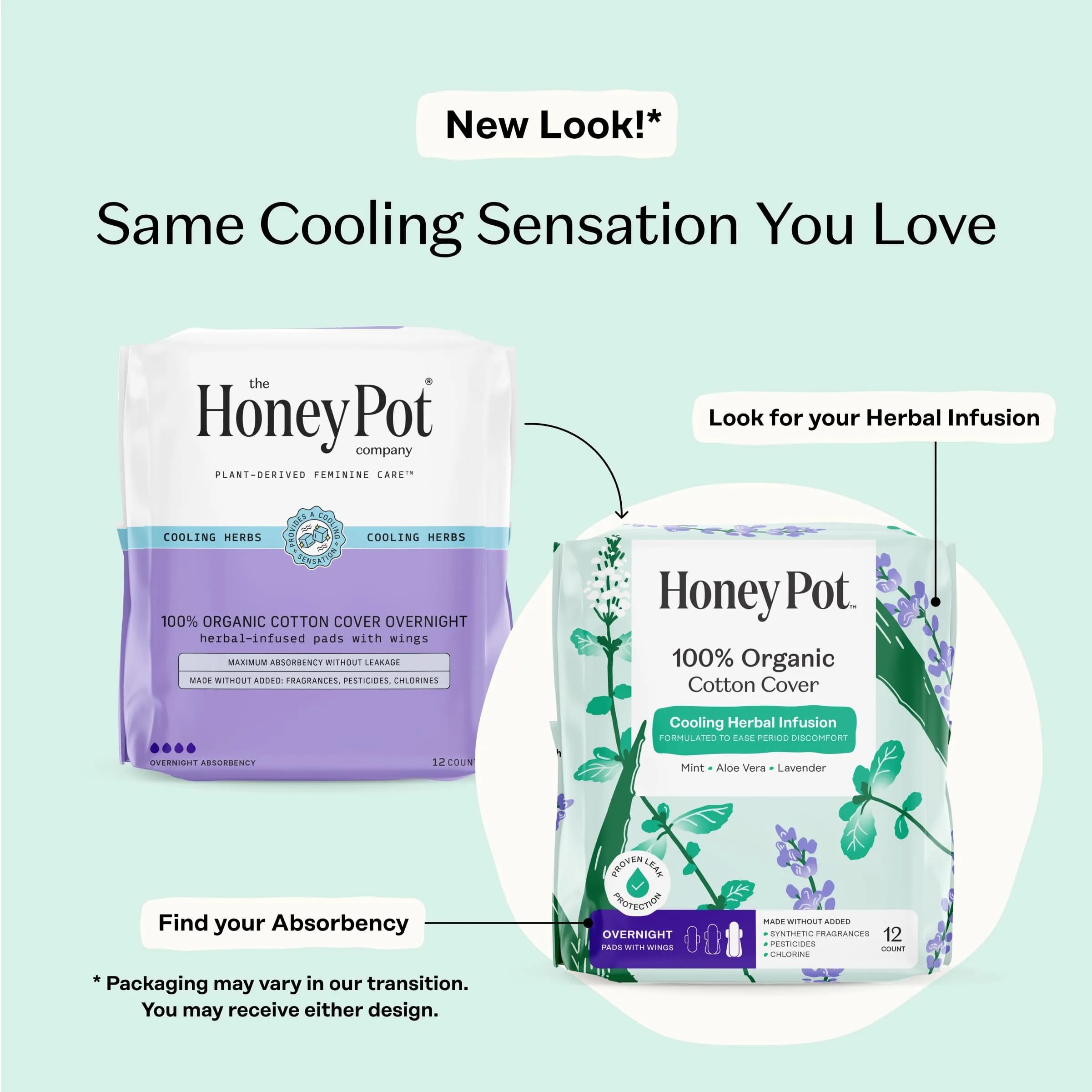 The Honey Pot Company Organic Herbal Infused Overnight Pads with Wings, 48 Count | Cooling Sensation for Feminine Care - view 2