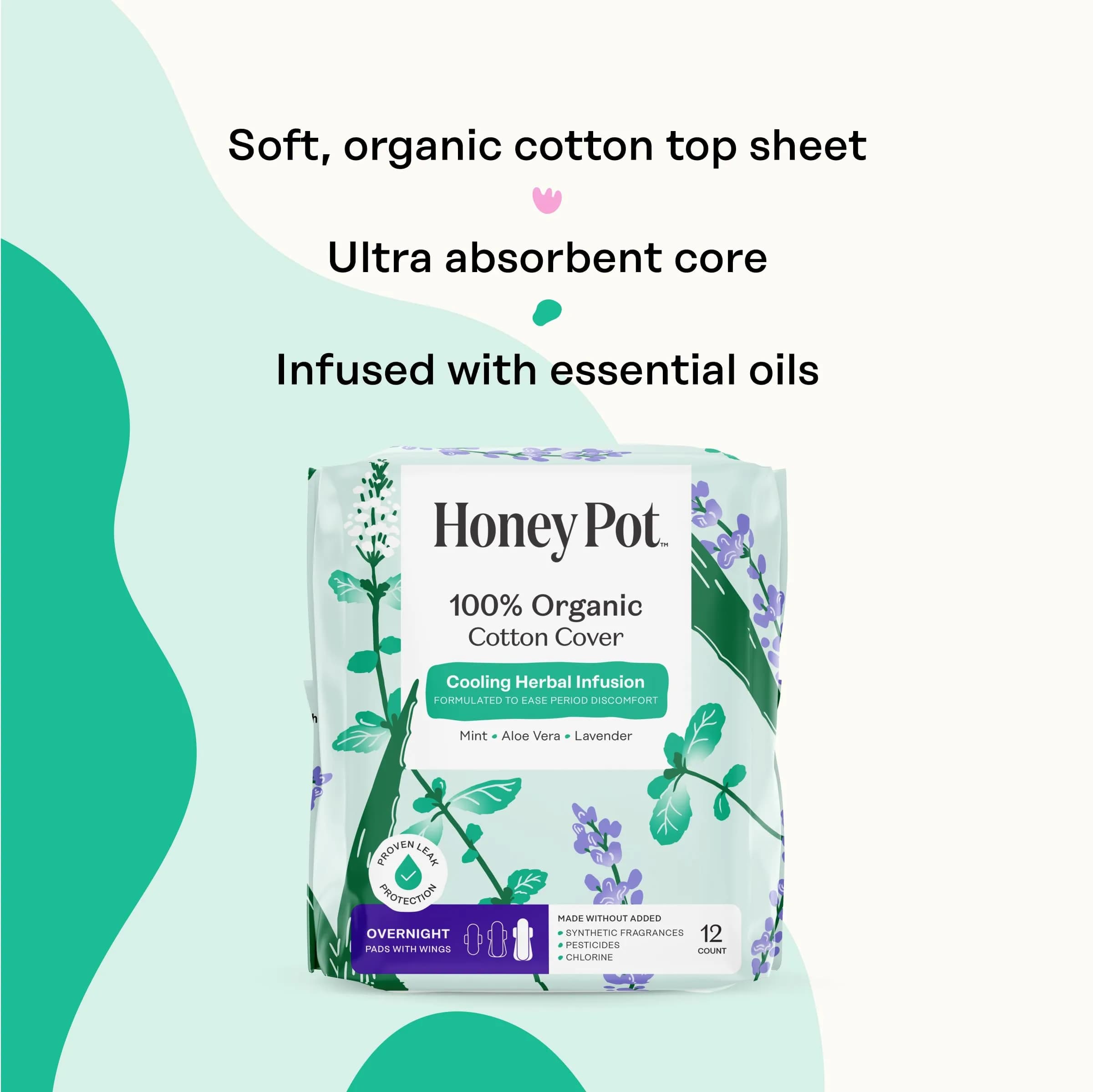 The Honey Pot Company Organic Herbal Infused Overnight Pads with Wings, 48 Count | Cooling Sensation for Feminine Care - view 4
