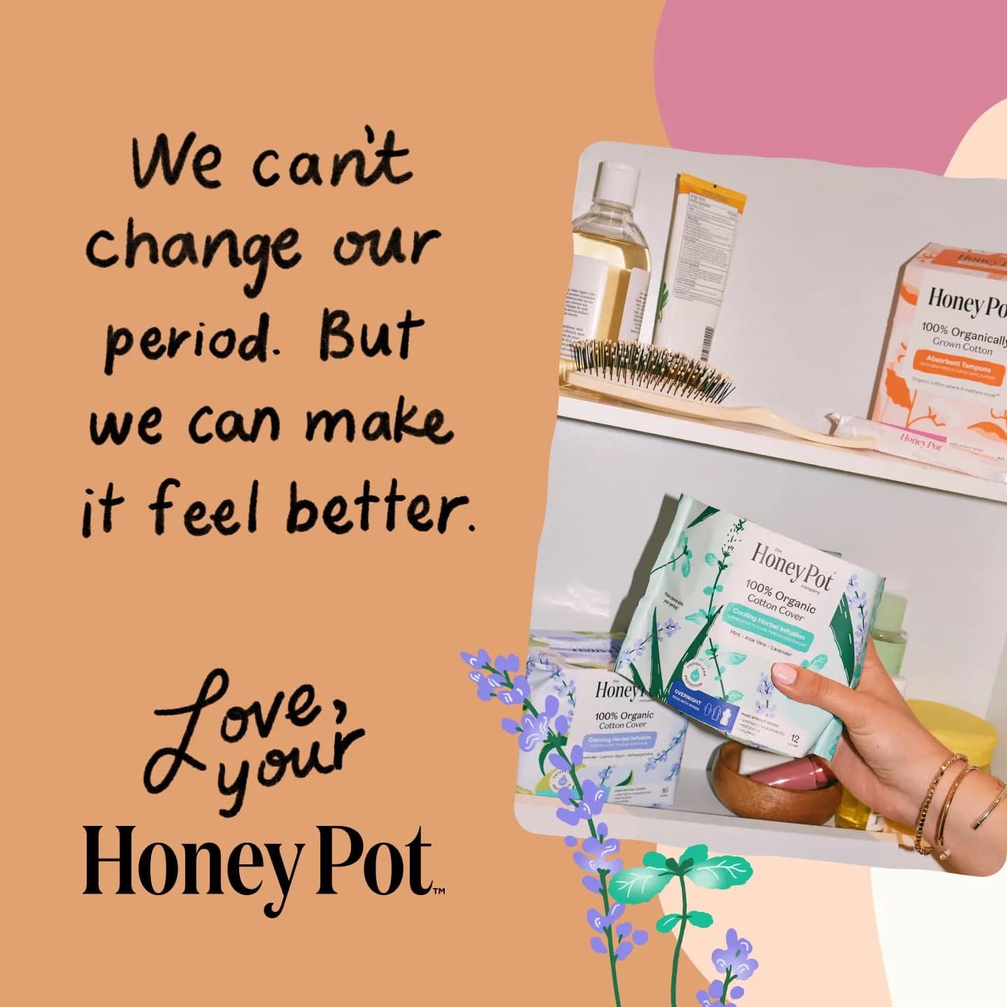 The Honey Pot Company Organic Herbal Infused Overnight Pads with Wings, 48 Count | Cooling Sensation for Feminine Care - view 8