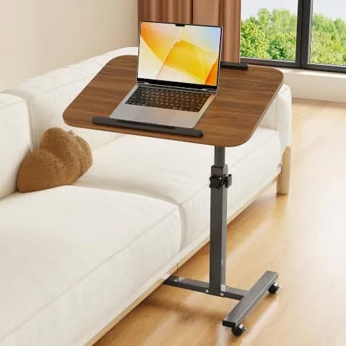 Furist Adjustable Laptop Lap Desk with Wheels & Mouse Pad, Light Walnut 92cm (36.2") | Mobile Overbed Table for Home & Hospital thumbnail 1