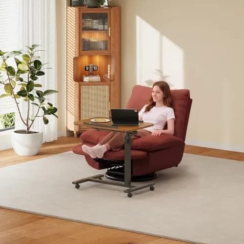Furist Adjustable Laptop Lap Desk with Wheels & Mouse Pad, Light Walnut 92cm (36.2") | Mobile Overbed Table for Home & Hospital thumbnail 4
