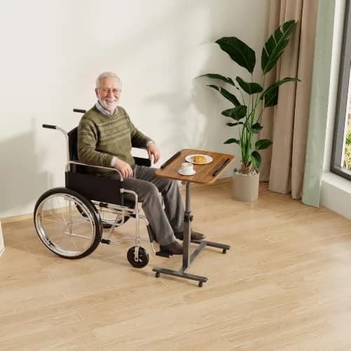 Furist Adjustable Laptop Lap Desk with Wheels & Mouse Pad, Light Walnut 92cm (36.2") | Mobile Overbed Table for Home & Hospital thumbnail 5