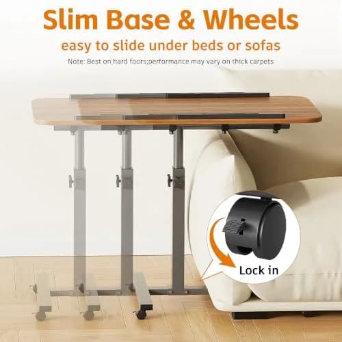 Furist Adjustable Laptop Lap Desk with Wheels & Mouse Pad, Light Walnut 92cm (36.2") | Mobile Overbed Table for Home & Hospital thumbnail 6