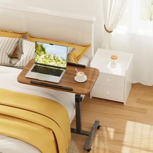 Furist Adjustable Laptop Lap Desk with Wheels & Mouse Pad, Light Walnut 92cm (36.2") | Mobile Overbed Table for Home & Hospital thumbnail 2