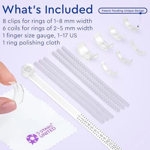 5 STARS UNITED Ring Sizers for Loose Rings - 15-Piece Kit with US Sizes 1-17 Gauge & Adjusters | Secure Fit for All Rings thumbnail 2