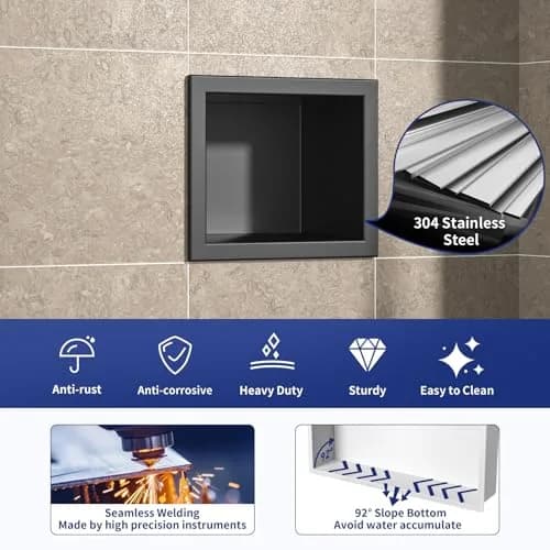 Bernkot Shower Niche, Wall Shower Stool Niche for Bathroom | Rust-Resistant Stainless Steel, Easy Maintenance, Space-Efficient thumbnail 2