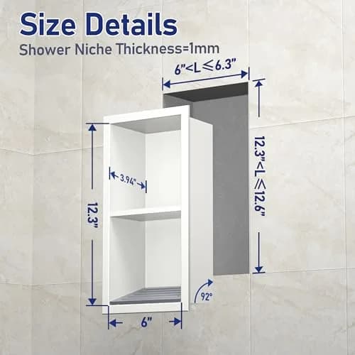 Bernkot Shower Niche, Wall Shower Stool Niche for Bathroom | Rustproof AISI 304 Steel, No Tile Needed (70-120 chars) thumbnail 7