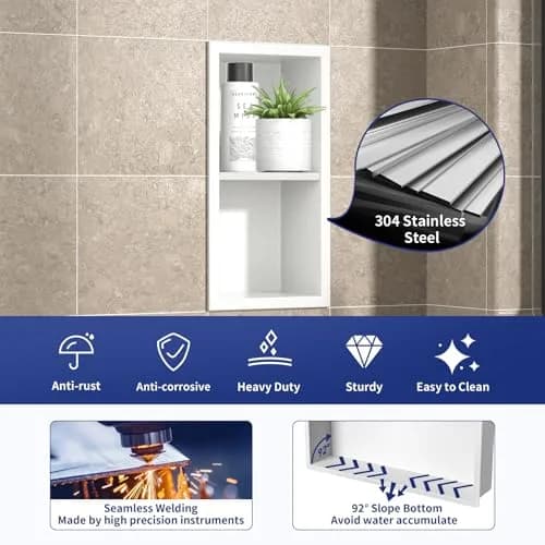 Bernkot Shower Niche, Wall Shower Stool Niche for Bathroom | Rustproof AISI 304 Steel, No Tile Needed (70-120 chars) thumbnail 2