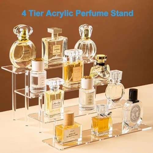 HENABLE 4 Tier Acrylic Perfume Organizer Stand, Clear Display Risers for Perfume, Cologne, Cosmetic, Skincare, Funko POP, Dessert Display, Cupcake Stand Holder thumbnail 2