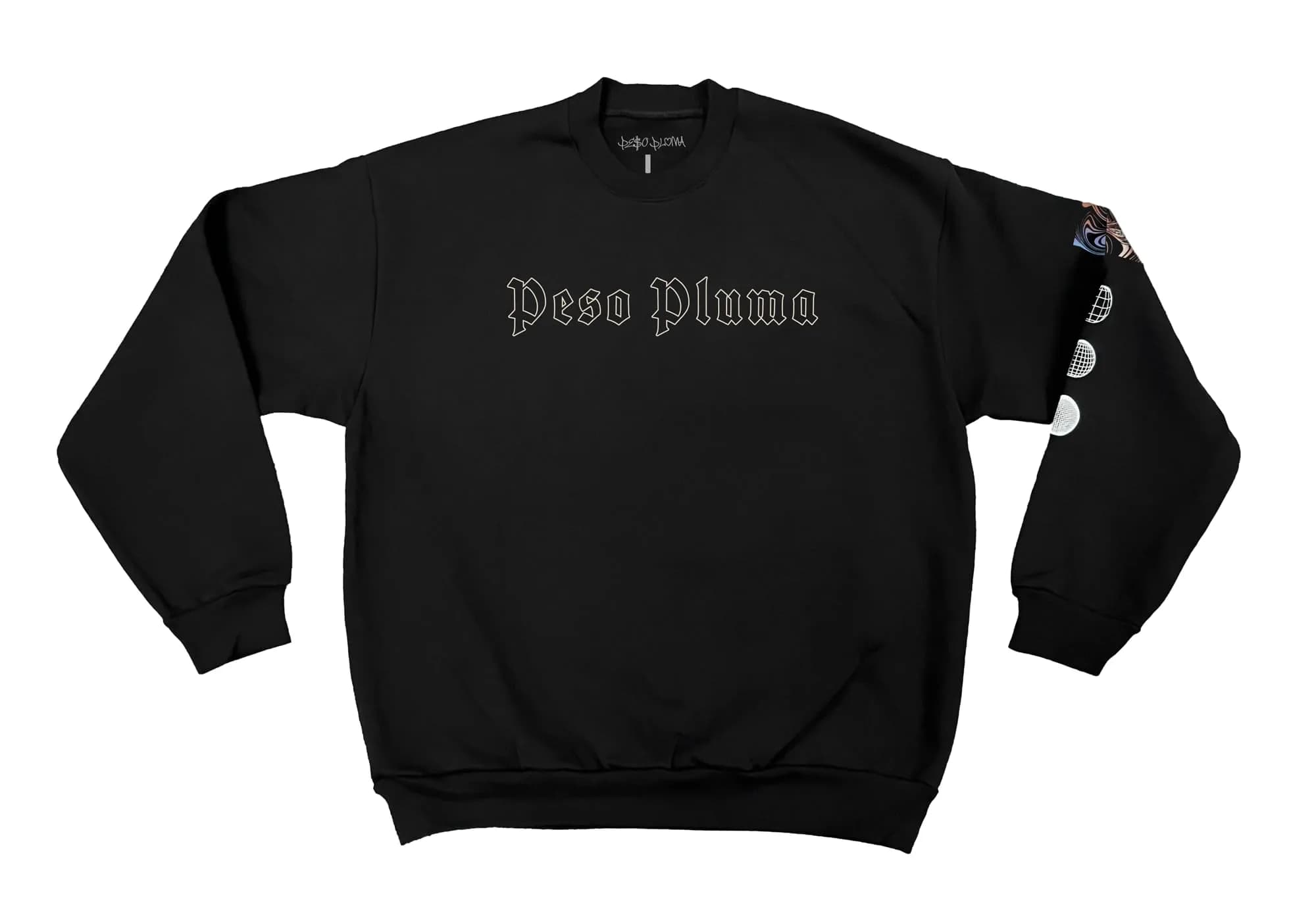 Peso Pluma PP Crewneck-Large | Official Éxodo Tour Sweatshirt, Cotton, Black, Unisex — Black