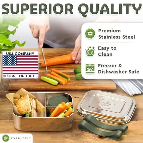 Eversusely Stainless Steel Bento Box + Condiment Container Sage 800ml (27oz) | Leakproof Lunch Box for Indian Meals thumbnail 3