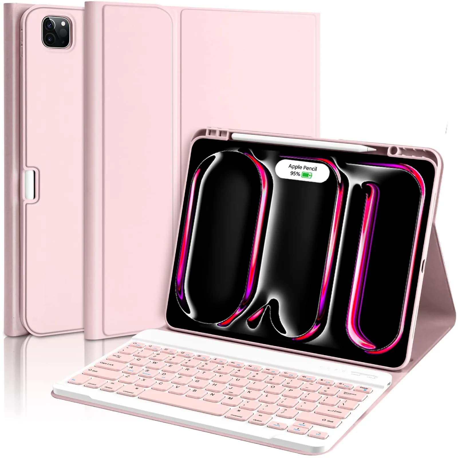 aMZCaSE iPad Pro 13-inch Case with Keyboard (M5/M4) 2025/2024, Detachable Bluetooth Keyboard Folio with Pencil Holder, Light Pink - main product image