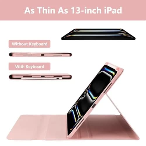 aMZCaSE iPad Pro 13-inch Case with Keyboard (M5/M4) 2025/2024, Detachable Bluetooth Keyboard Folio with Pencil Holder, Light Pink thumbnail 4