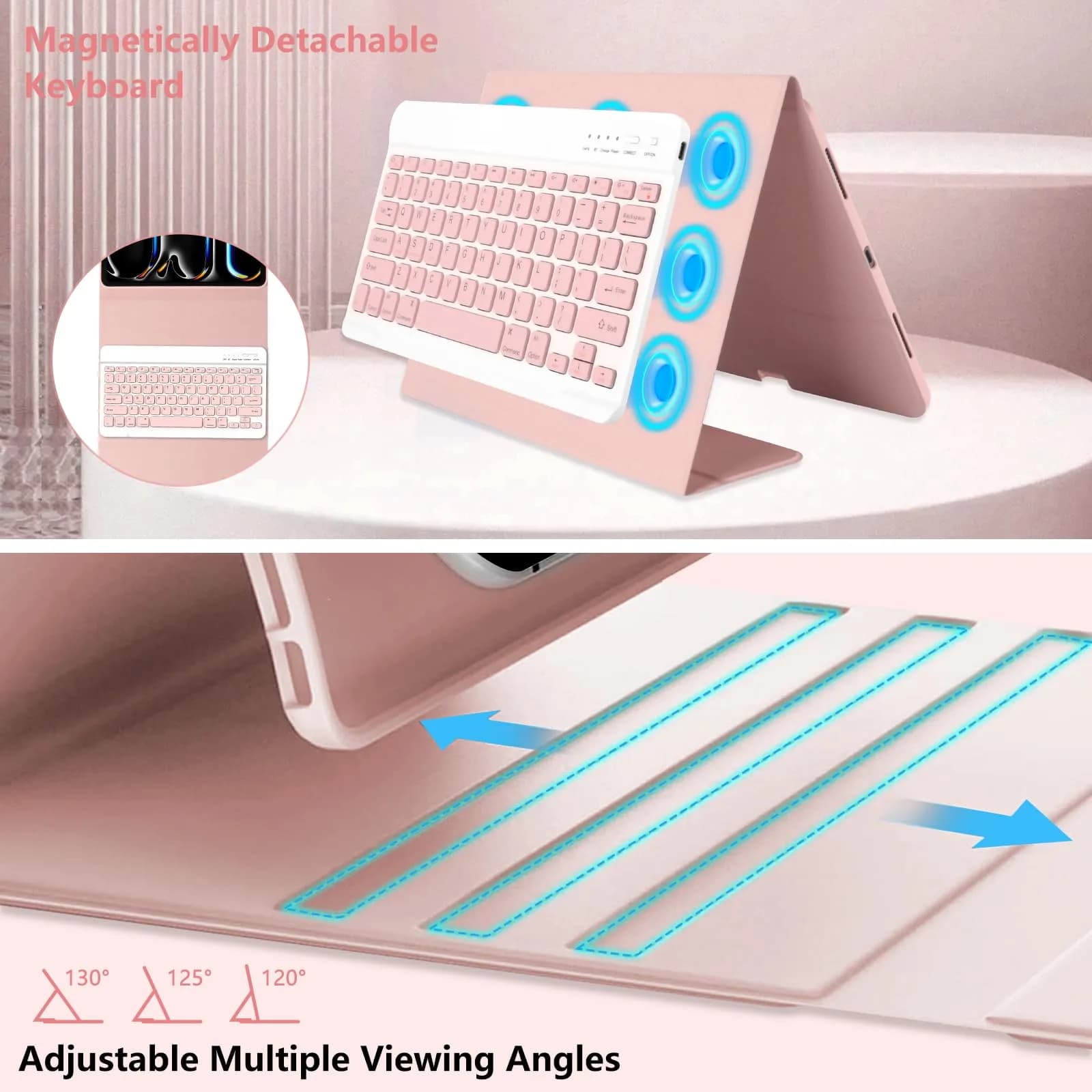 aMZCaSE iPad Pro 13-inch Case with Keyboard (M5/M4) 2025/2024, Detachable Bluetooth Keyboard Folio with Pencil Holder, Light Pink - view 5