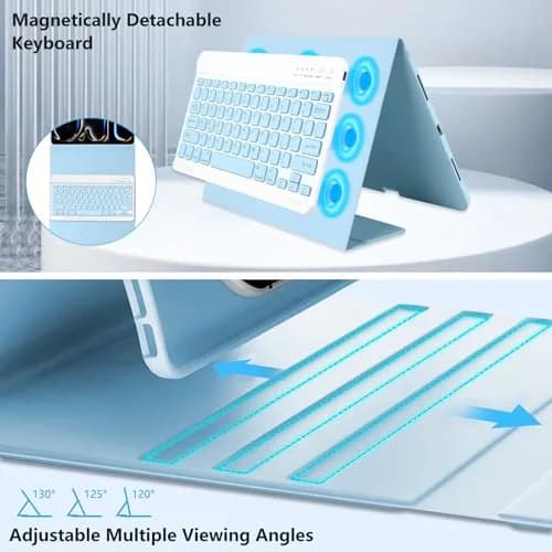 aMZCaSE for iPad Pro 13 inch Case with Keyboard (M5/M4) 2025/2024, Detachable Folio Stand Cover | Light Blue thumbnail 5