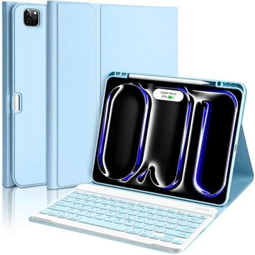 aMZCaSE for iPad Pro 13 inch Case with Keyboard (M5/M4) 2025/2024, Detachable Folio Stand Cover | Light Blue thumbnail 1