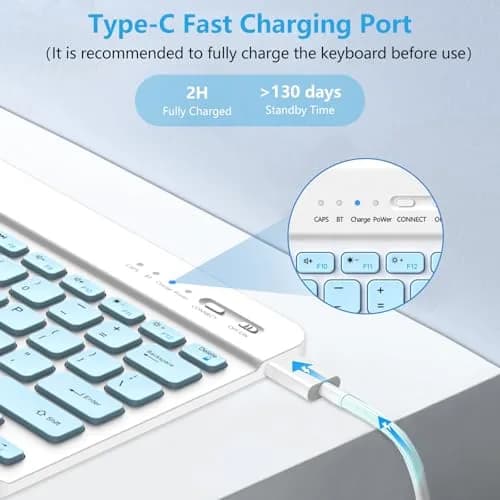 aMZCaSE for iPad Pro 13 inch Case with Keyboard (M5/M4) 2025/2024, Detachable Folio Stand Cover | Light Blue thumbnail 3