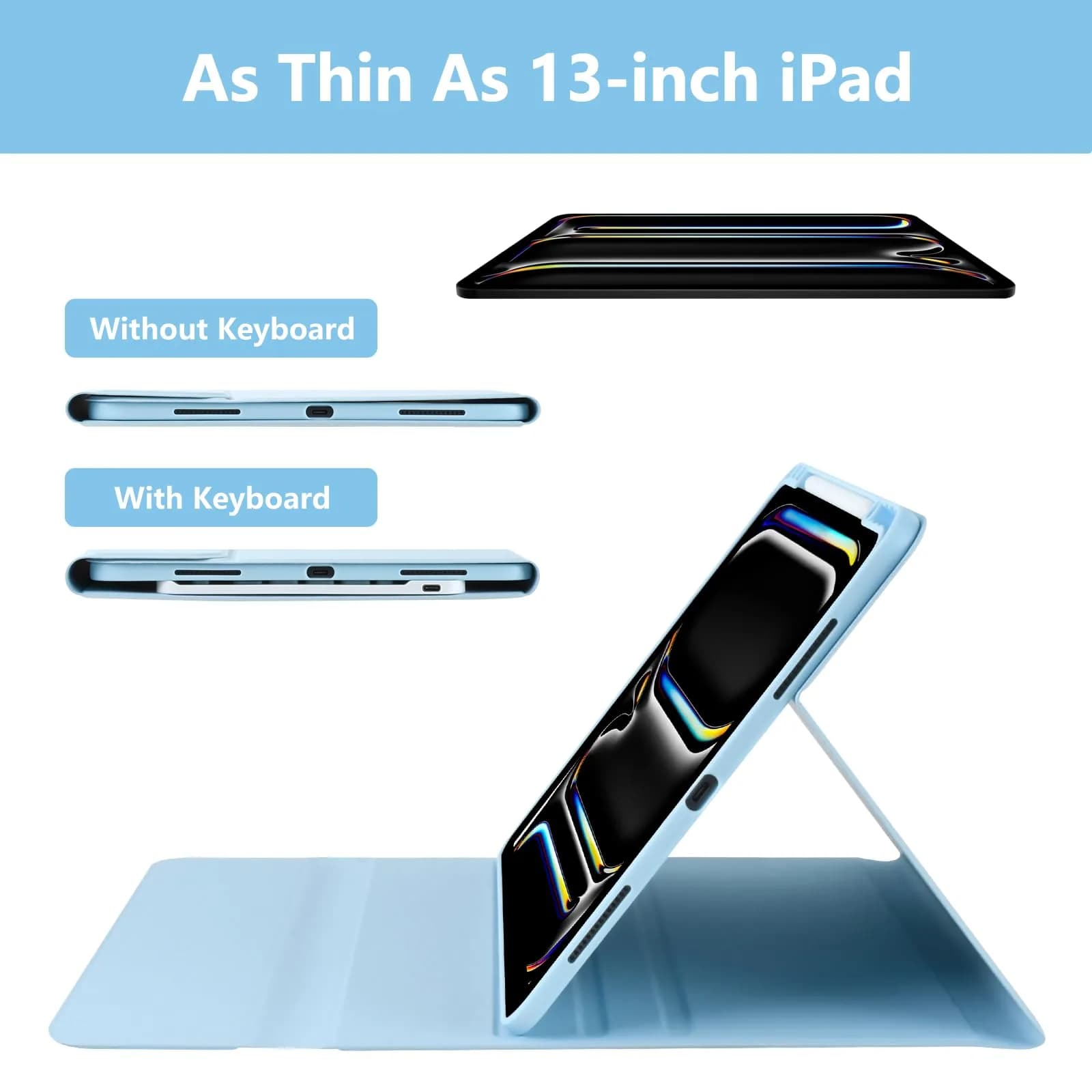 aMZCaSE for iPad Pro 13 inch Case with Keyboard (M5/M4) 2025/2024, Detachable Folio Stand Cover | Light Blue - view 4
