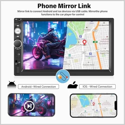 UNITOPSCI Double Din Car Stereo with Apple CarPlay & Android Auto, 7" HD Touchscreen | 2 Din Car Radio MP5 Player with Bluetooth, AUX/USB/TF Card, Mirror Link, FM, SWC + Backup Camera & Mic thumbnail 4