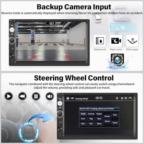 UNITOPSCI Double Din Car Stereo with Apple CarPlay & Android Auto, 7" HD Touchscreen | 2 Din Car Radio MP5 Player with Bluetooth, AUX/USB/TF Card, Mirror Link, FM, SWC + Backup Camera & Mic thumbnail 5