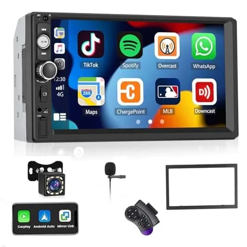 UNITOPSCI Double Din Car Stereo with Apple CarPlay & Android Auto, 7" HD Touchscreen | 2 Din Car Radio MP5 Player with Bluetooth, AUX/USB/TF Card, Mirror Link, FM, SWC + Backup Camera & Mic thumbnail 1