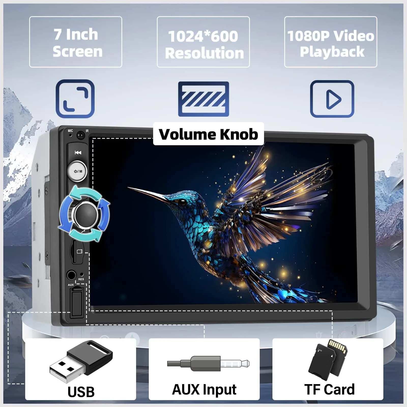 UNITOPSCI Double Din Car Stereo with Apple CarPlay & Android Auto, 7" HD Touchscreen | 2 Din Car Radio MP5 Player with Bluetooth, AUX/USB/TF Card, Mirror Link, FM, SWC + Backup Camera & Mic - view 8