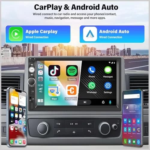 UNITOPSCI Double Din Car Stereo with Apple CarPlay & Android Auto, 7" HD Touchscreen | 2 Din Car Radio MP5 Player with Bluetooth, AUX/USB/TF Card, Mirror Link, FM, SWC + Backup Camera & Mic thumbnail 2