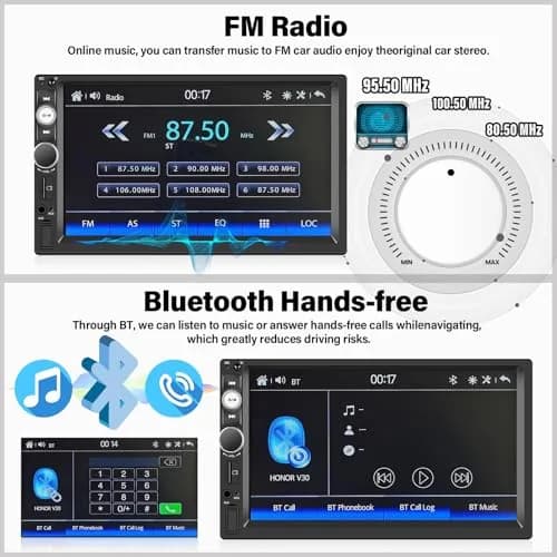 UNITOPSCI Double Din Car Stereo with Apple CarPlay & Android Auto, 7" HD Touchscreen | 2 Din Car Radio MP5 Player with Bluetooth, AUX/USB/TF Card, Mirror Link, FM, SWC + Backup Camera & Mic thumbnail 3