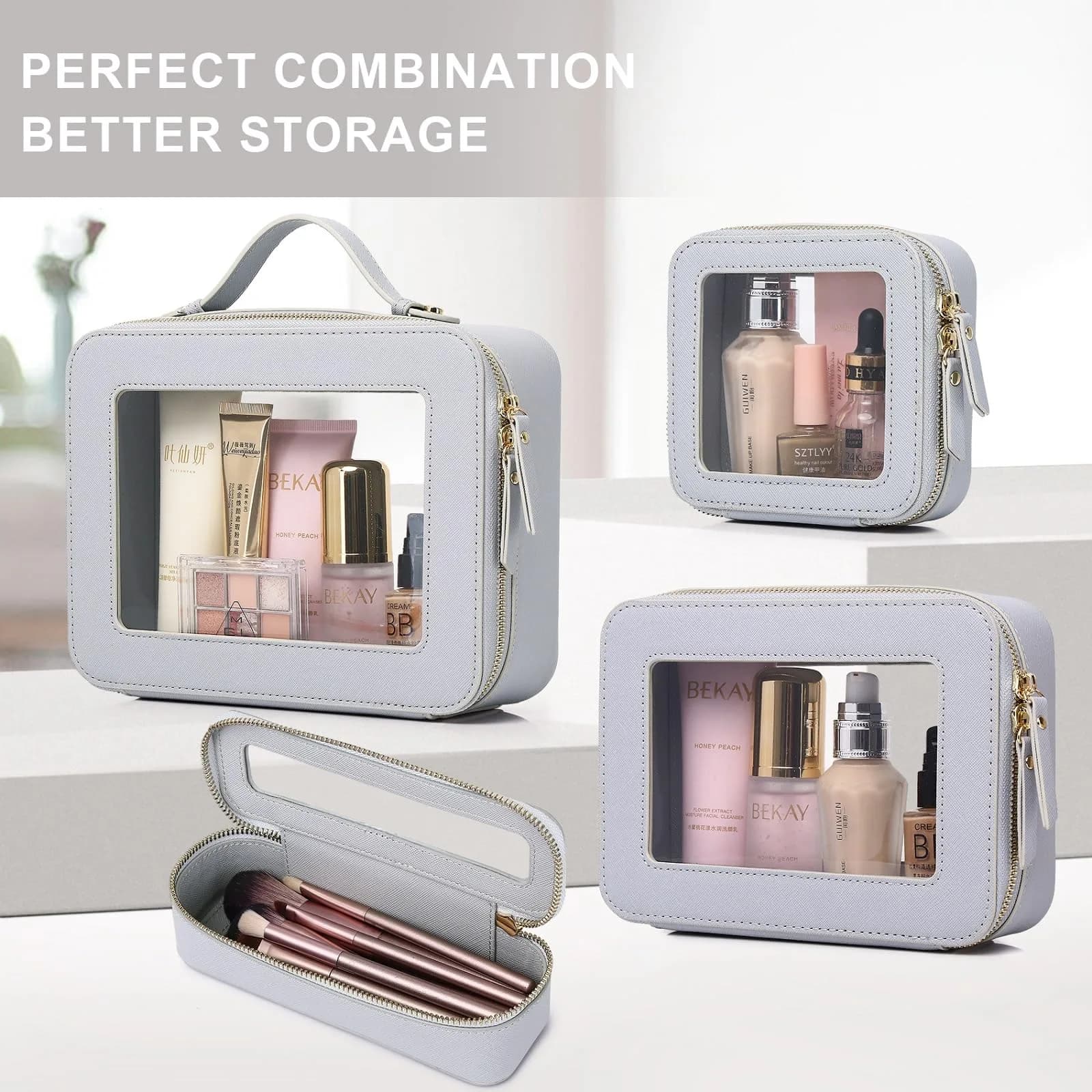 Pinkmik Clear Makeup Bag Set (M+MINI) — TSA Approved Travel Case with Zipper - view 7