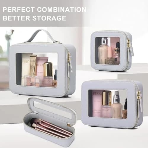 Pinkmik Clear Makeup Bag Set (M+MINI) — TSA Approved Travel Case with Zipper thumbnail 7