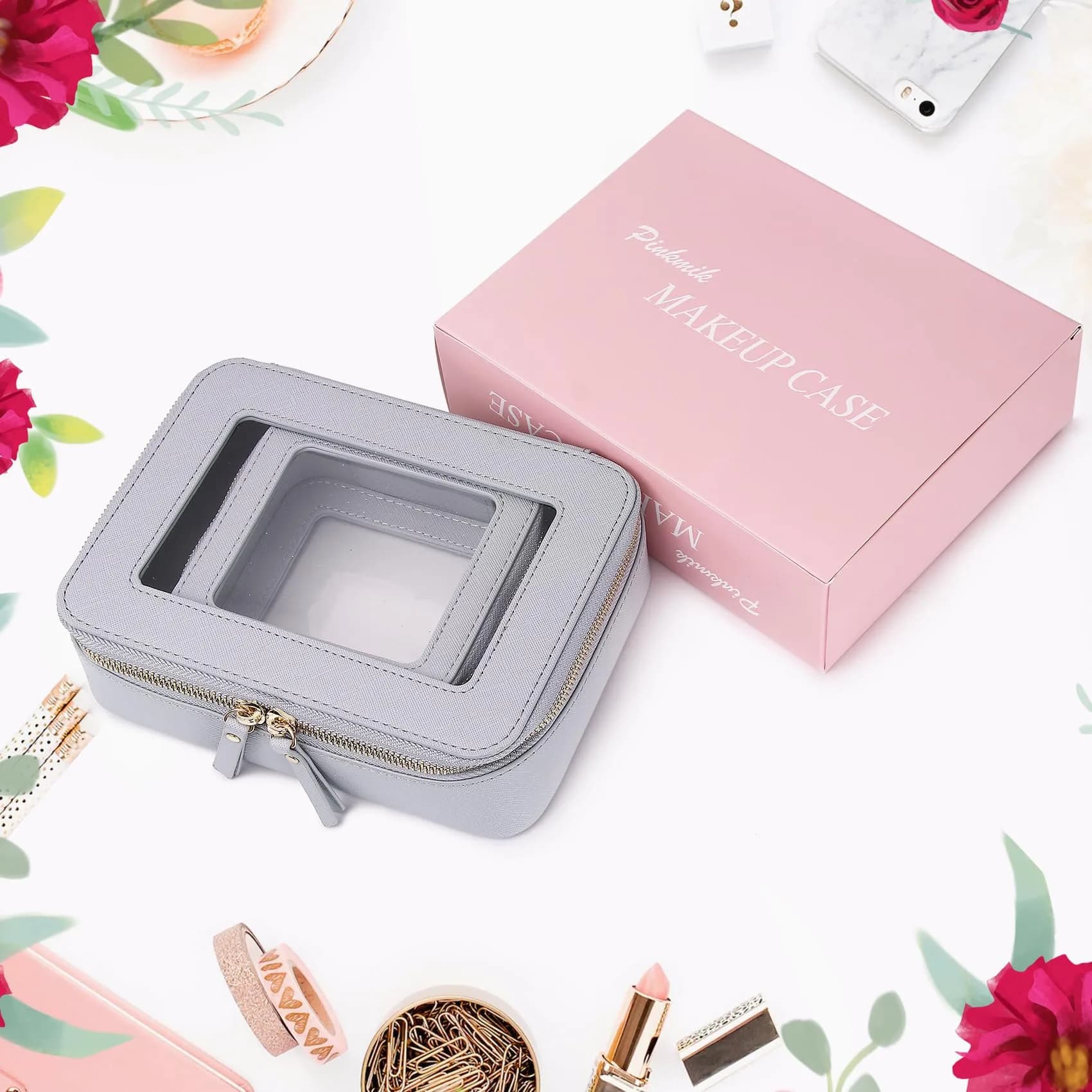 Pinkmik Clear Makeup Bag Set (M+MINI) — TSA Approved Travel Case with Zipper - view 8