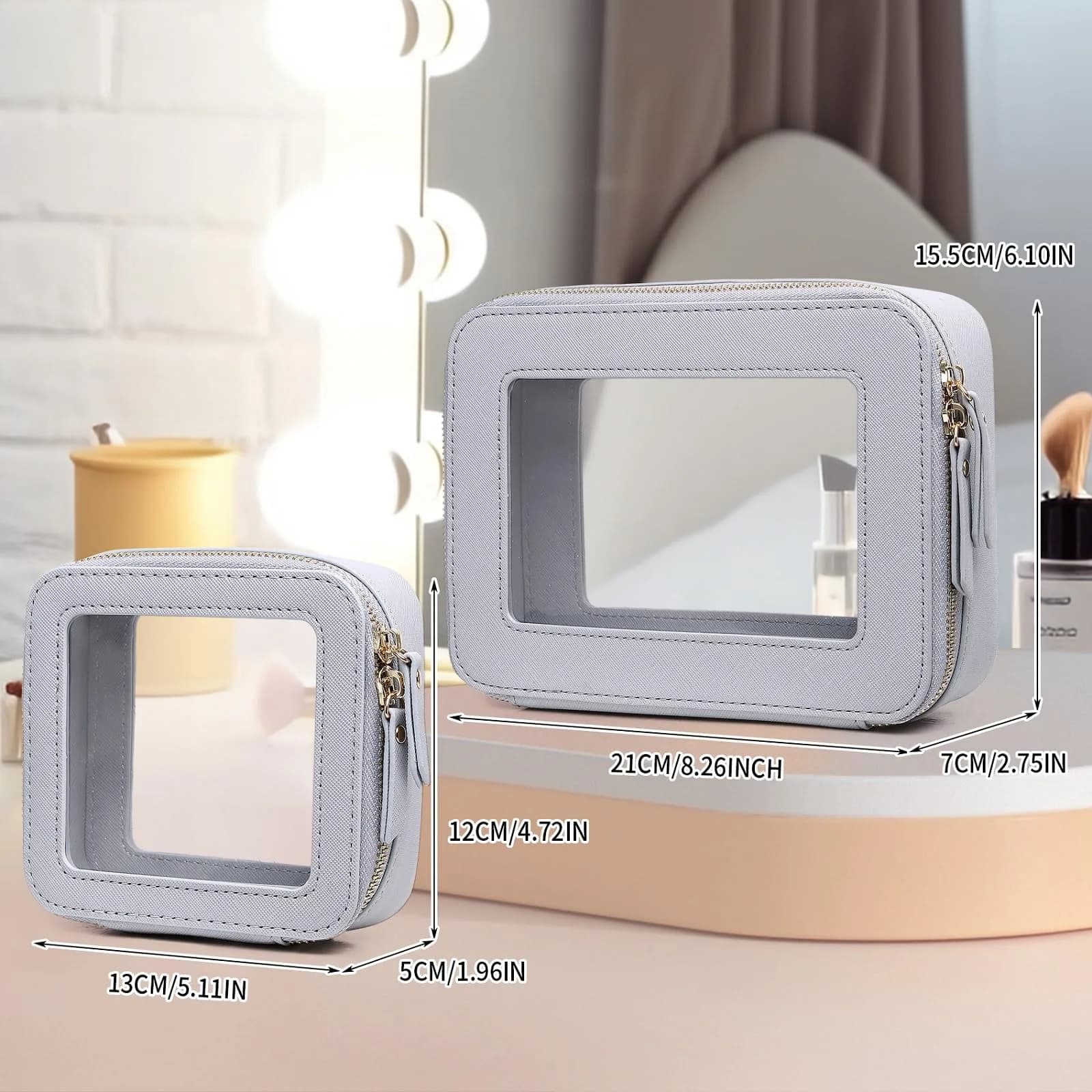 Pinkmik Clear Makeup Bag Set (M+MINI) — TSA Approved Travel Case with Zipper - view 4