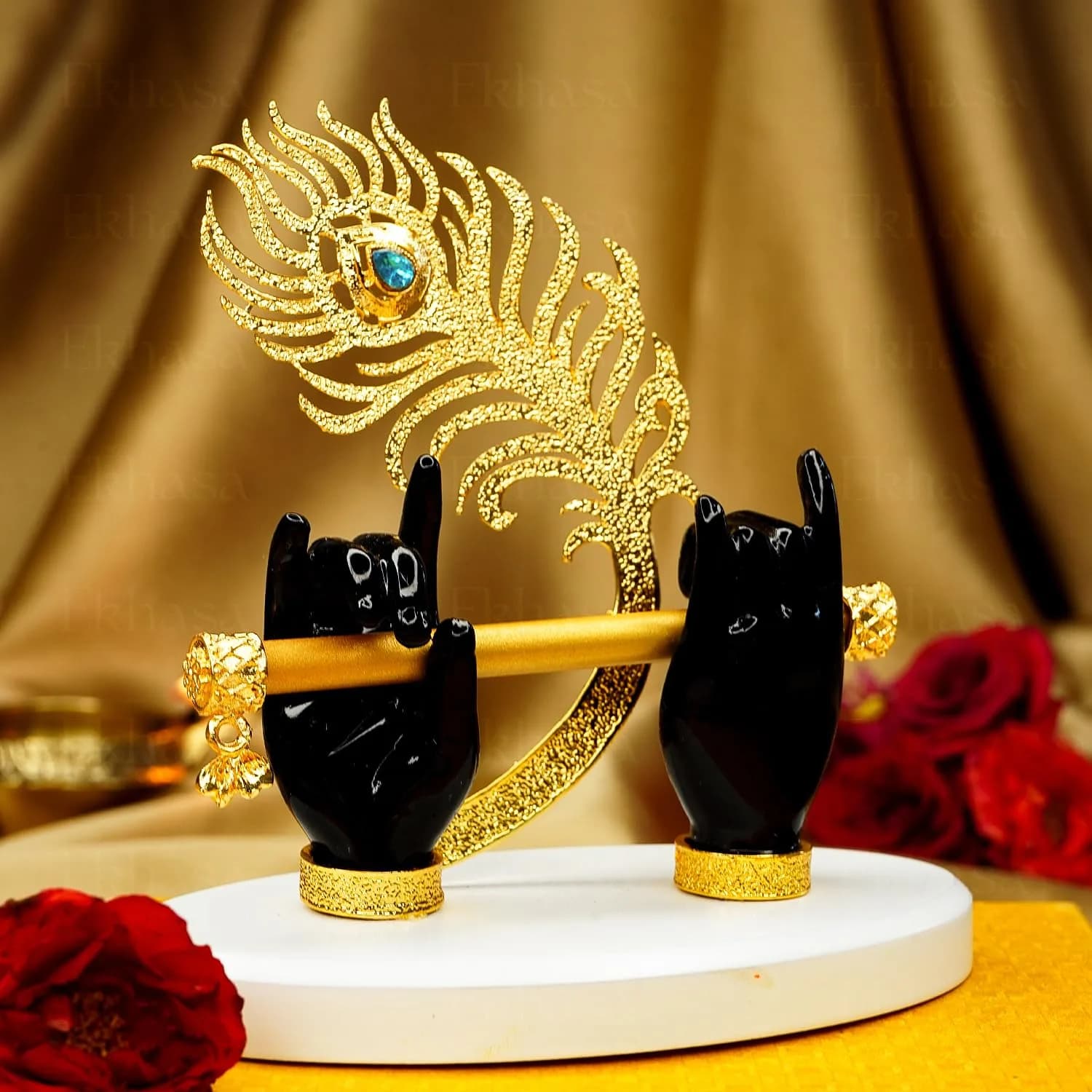 Ekhasa Lord Krishna Hands with Flute Idol (Big Size) | Divine Krishna Statue for Home & Car Decor — Black