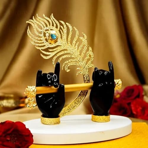Ekhasa Lord Krishna Hands with Flute Idol | Krishna Flute Hand Statue | Krishnaji Divine Hand Idol with Flute, Peacock Feather | Krishna Statue for Car Dashboard, Living Room, Griha Pravesh Gift thumbnail 1