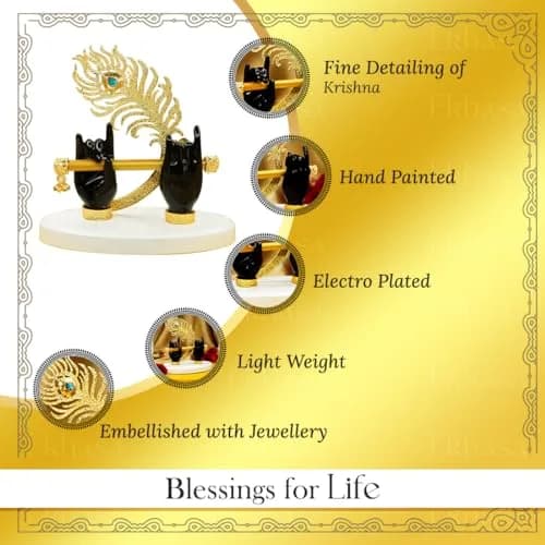 Ekhasa Lord Krishna Hands with Flute Idol | Krishna Flute Hand Statue | Krishnaji Divine Hand Idol with Flute, Peacock Feather | Krishna Statue for Car Dashboard, Living Room, Griha Pravesh Gift thumbnail 2