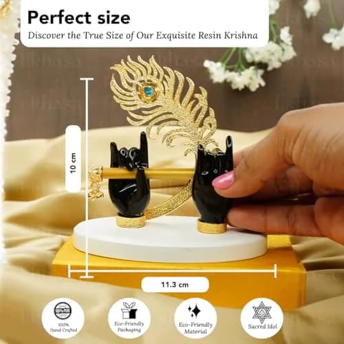 Ekhasa Lord Krishna Hands with Flute Idol | Krishna Flute Hand Statue | Krishnaji Divine Hand Idol with Flute, Peacock Feather | Krishna Statue for Car Dashboard, Living Room, Griha Pravesh Gift thumbnail 3