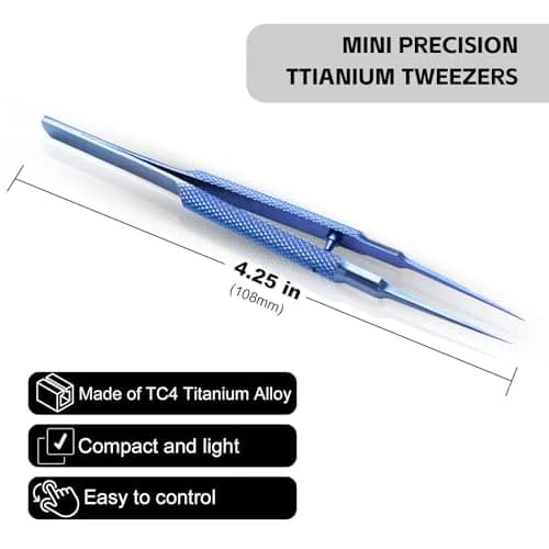 WEDOFIX Micro Precision Tweezers 10.8 cm (4.25'') Deep Blue | Fine Tip Anti-magnetic for Electronics & Jewelry thumbnail 3