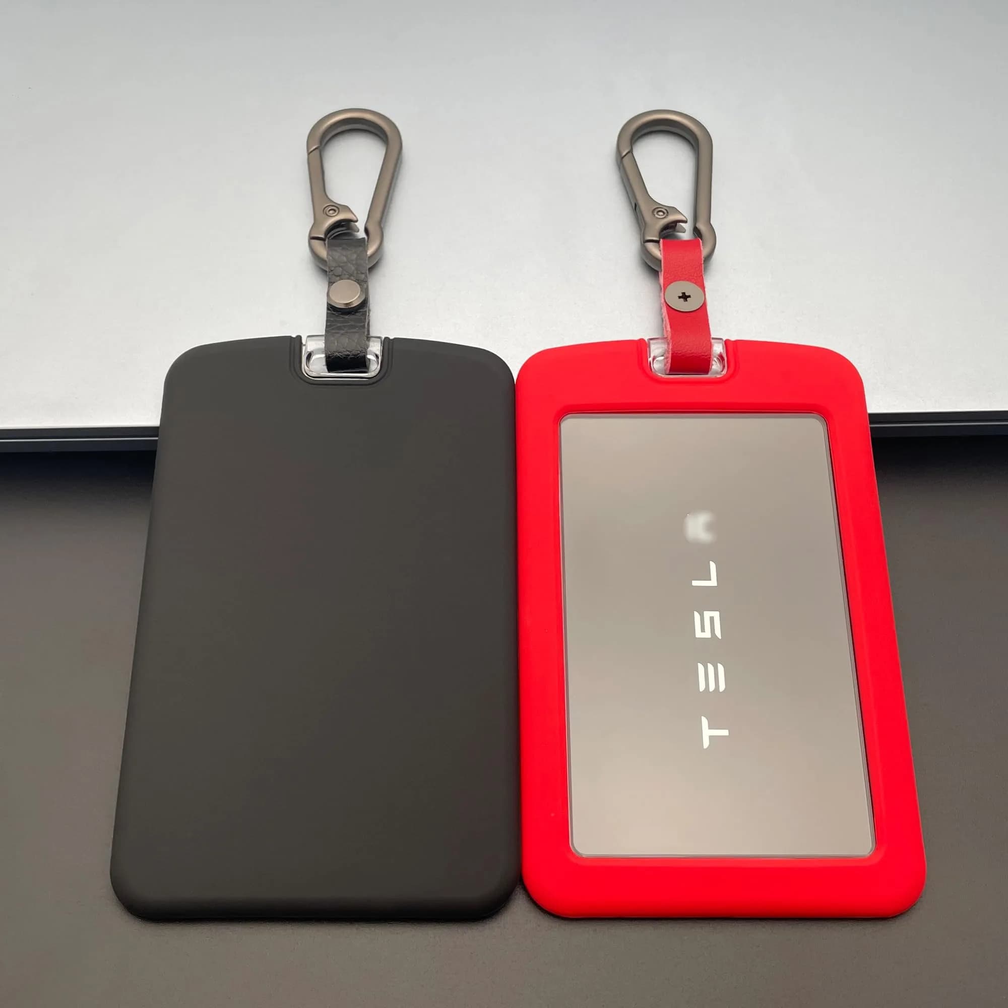 TANDRIVE Silicone Key Card Holder Case for Tesla Model 3/Y, Cybertruck, Rivian | Black & Red (2-Pack)
